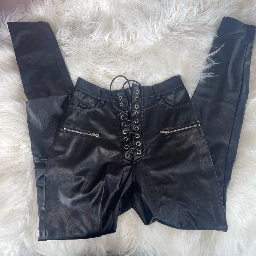 Lace up leather pants